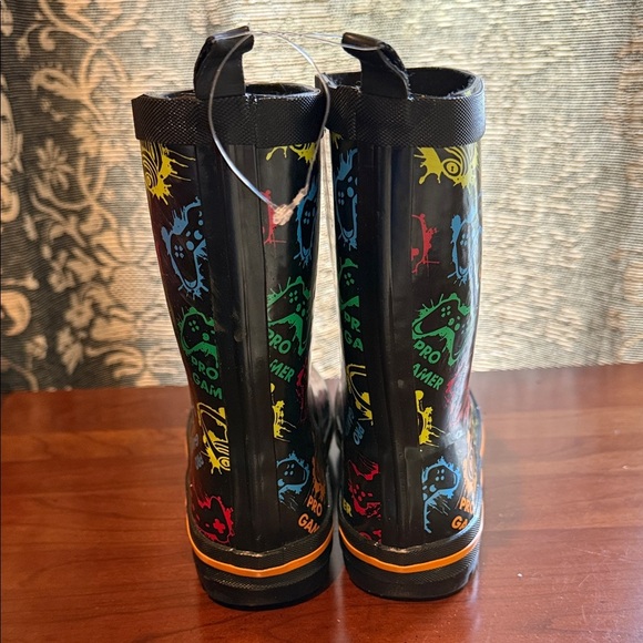 George Kids Pro Gamer Rubber Boots - Black with Multicolor Accents Size 2 - Picture 4 of 11